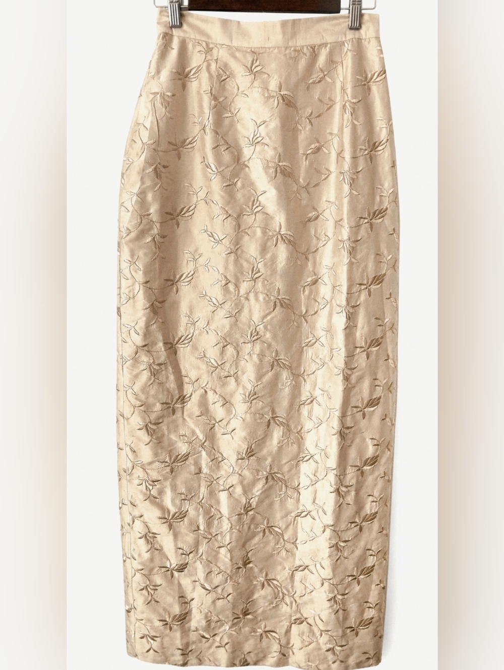Vintage JESSICA MCCLINTOCK Long SILK Embroidered Floral Slit SKIRT Womens Size S - Picture 2 of 12